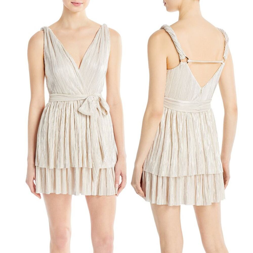 Sabina Musayev Alma Plisse Mini Dress Tiered Ruffle Party Bridal Cocktail NYE XS